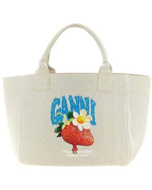 Ganni Medium 'Strawberry' Shopping Bag - Blue