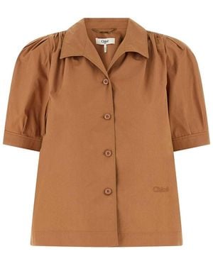 Chloé Logo Embroidery Shirt - Brown