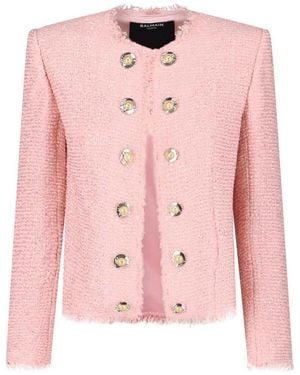 Balmain Tweed Jacket With Sequins - Pink