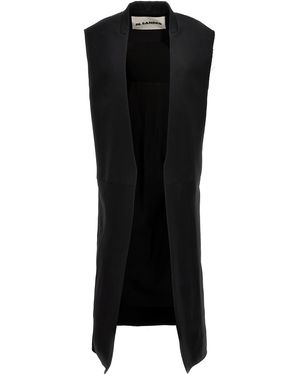 Jil Sander Two-Material Long Vest - Black