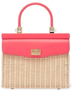 Rodo Wicker And Leather Medium Handbag - Pink