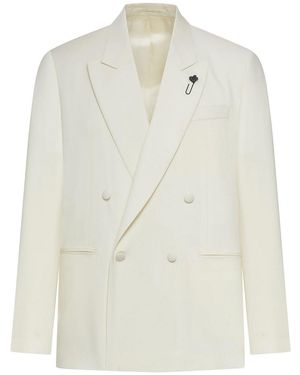 Lardini Double-Breasted Wool Blazer - White