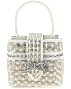 Self-Portrait Satin Rhinestone Vanity Case Handbag - White