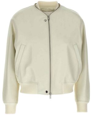 Jil Sander Leather Bomber Jacket - Natural