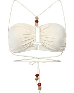Magda Butrym Wrap-Over Bandeau Top With Beads - White