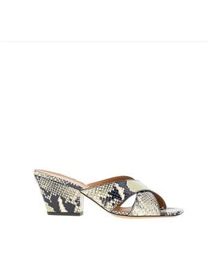 Paris Texas Mules Python Pattern - Metallic