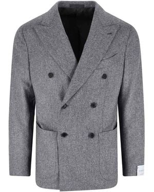 Caruso Double-Breasted Wool Blazer - Gray