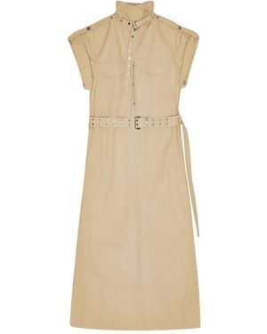 Ganni Classic Summer Suiting Cowl Neck Long Dress - Natural