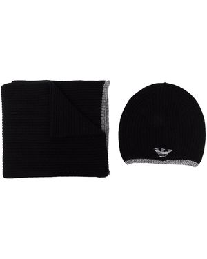 Emporio Armani Embroidered Logo Scarf & Beanie - Black