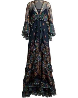 Etro Maxi Flared Dress With See-Through Sleeves - Black