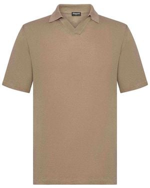Franzese Collection Linen And Cotton Knit Polo Shirt - Natural
