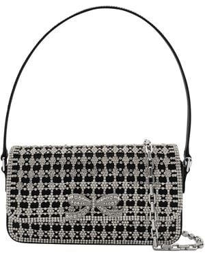 Self-Portrait Bow-Embellished Leather Top Handle Bag - Black