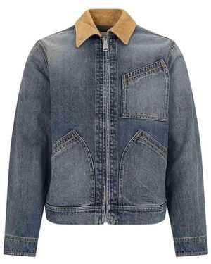McQueen Washed Ddenim Jacket With Suede Collar - Blue