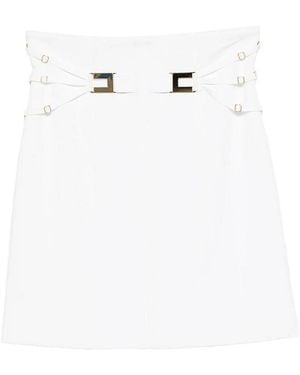 Elisabetta Franchi Mini Skirt In Double Stretch Crêpe With Elastics - White