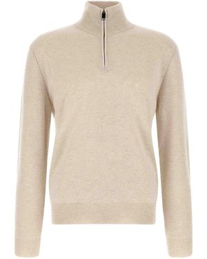 Brioni High Neck Jumper With Zip - Natural