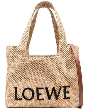 Loewe Medium Font Raffia Tote - Natural