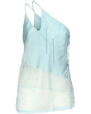 Pinko One-Shoulder Satin Top With Lace And Sequins - Blue