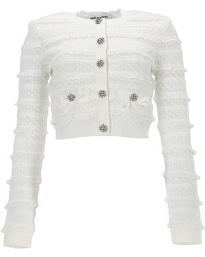 Self-Portrait Cardigan Traforato Con Strass - Bianco