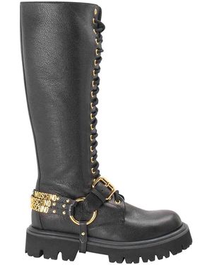 Moschino Maxi Metal Back Logo Ankle Boots - Black