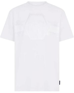 Philipp Plein Round Neck T-Shirt Jacquard Hexagon Line - White