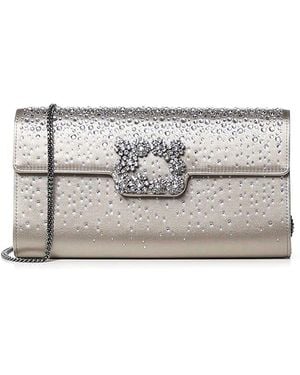 Roger Vivier Satin Clutch With Crystals - Gray