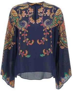Etro Paisley-Printed Silk Blouse - Blue