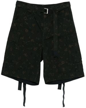 Sacai Overdyed Floral Print Shorts - Black