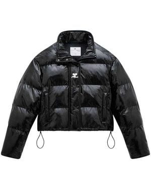 Courreges Vinyl Puffer Jacket With Logo Detail - Black