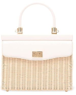 Rodo Wicker And Leather Medium Handbag - Natural
