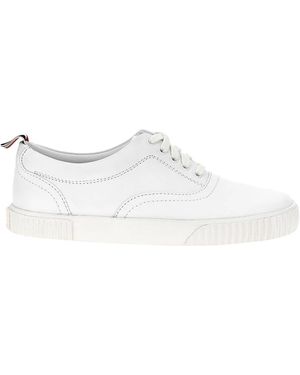 Thom Browne Low-Top Calf Leather Sneakers With Tricolor Pull Tab - White