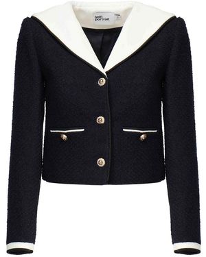 Self-Portrait Boucl Jacket With Contrasting Collar - Blue