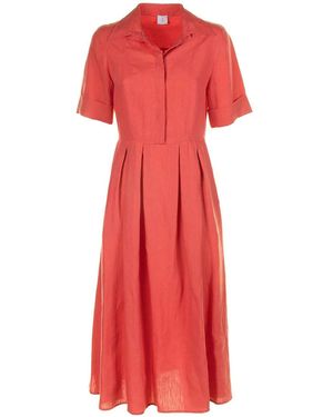 Eleventy Long Coral Linen Half Sleeve Dress - Red