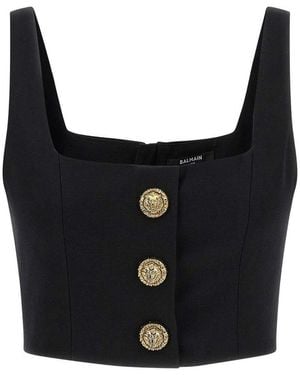 Balmain Wool Brassiere Top - Black