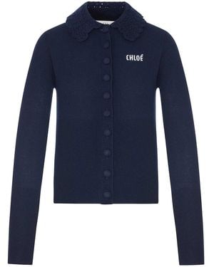 Chloé Fitted Logo Cardigan - Blue