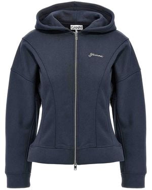 Ganni Logo Embroidery Hoodie - Blue