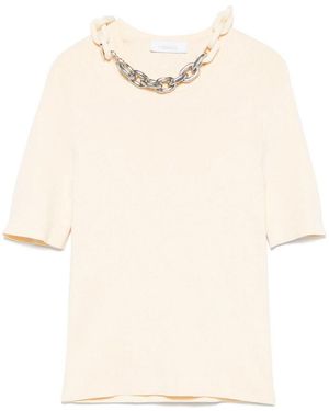 Rabanne Silk And Cotton T-Shirt With Chain - Natural