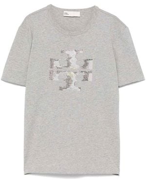 Tory Burch Logo Cotton T-Shirt - Grey