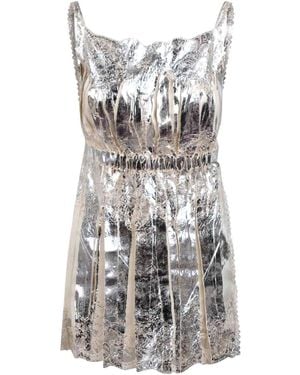 Rabanne Laminated Pleated Satin Top in Natural | Lyst