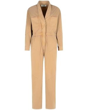 オールインワン・サロペット Isabel Marant Light Pink Cotton Irianna Jumpsuit ISABEL MARANT Irianna lace-up pleated cotton-canvas jumpsuit