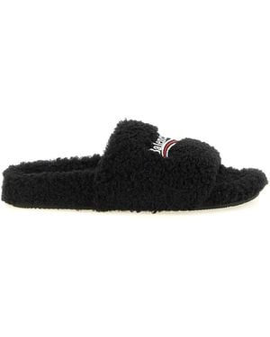 Balenciaga Furry Open Sandals - Black