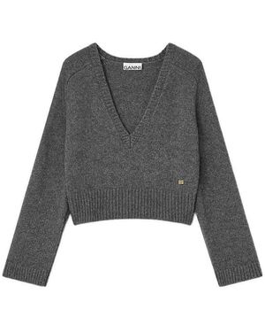 Ganni Deep V-Neck Top - Grey