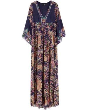 Etro Paisley Print Maxi Kaftan Dress - Blue