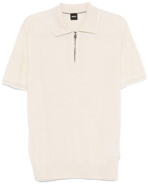 BOSS Ivory Polo Shirt With Half-Zip - White