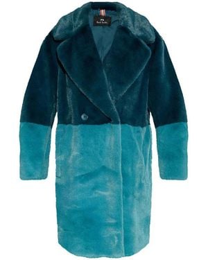 Paul Smith Faux Fur Bicolor Coat - Blue