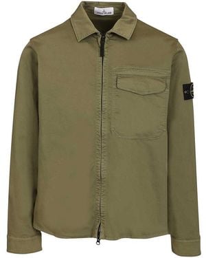 Stone Island Stretch Organic Cotton Satin Overshirt - Green