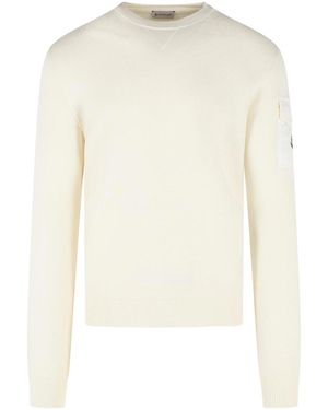Moncler Tricot' Ivory Virgin Wool Sweatshirt - White