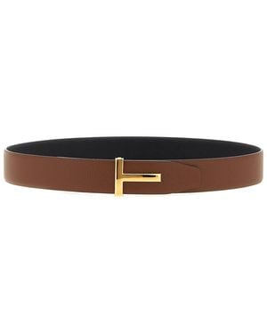 Tom Ford Buckle Reversible Belt Logo - White