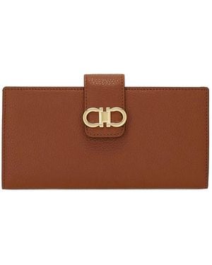Ferragamo Grained Leather Continental Wallet - Brown
