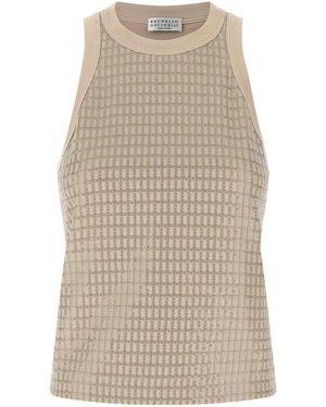 Brunello Cucinelli Dazzling Check Embroidery Top - Natural