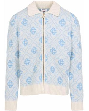CASABLANCA Monogram Zip Up Jumper - Blue